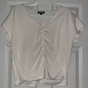 Cream V-Neck Ruched Blouse